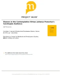Sharers in the Contemplative Virtue: Julianus Pomeriusʼs Carolingian Audience