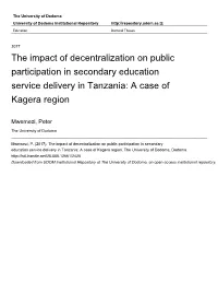 The Impact of Decentralization on Public Participation in Secondary Education Service Delivery in Tanzania: a Case of Kagera Region