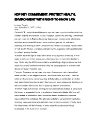 Ndp Key Commitment: Protect Health, Environment with Right-To-Know Law
