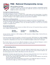 USA Cycling Has Created This Document to Assist You with the Design and Creation of Your Jersey