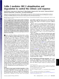 Cullin 3 Mediates SRC-3 Ubiquitination and Degradation to Control the Retinoic Acid Response
