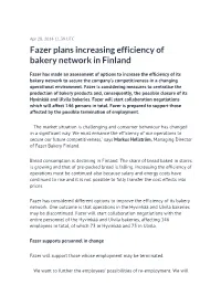 Fazer Plans Increasing Efficiency of Bakery Network in Finland