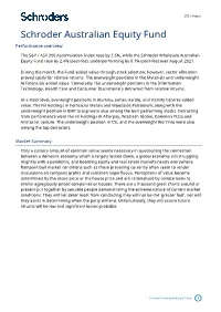 Schroder Australian Equity Fund Performance Overview