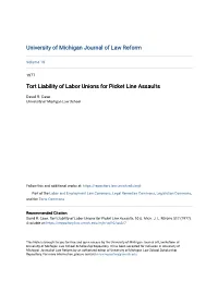 Tort Liability of Labor Unions for Picket Line Assaults