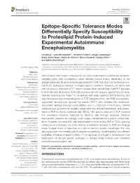 Epitope-Specific Tolerance Modes Differentially Specify Susceptibility to Proteolipid Protein-Induced Experimental Autoimmune Encephalomyelitis