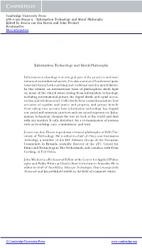 Information Technology and Moral Philosophy Edited by Jeroen Van Den Hoven and John Weckert Frontmatter More Information