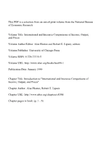 Introduction To" International and Interarea Comparisons of Income