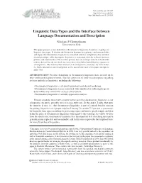 Linguistic Data Types and the Interface Between Language Documentation and Description Nikolaus P