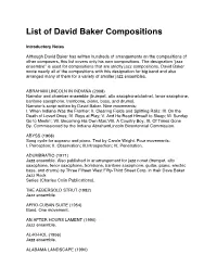 List of David Baker Compositions