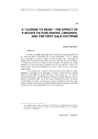 The Effect of E-Books on Publishers, Libraries, and the First Sale Doctrine