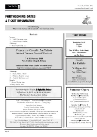 Forthcoming Dates & Ticket Information