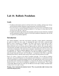 Lab 10. Ballistic Pendulum