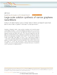 Large-Scale Solution Synthesis of Narrow Graphene Nanoribbons