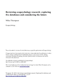 Reviewing Ecopsychology Research: Exploring Five Databases and Considering the Future