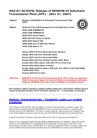 04-07-30-037D: Release of DEXRON-VI Automatic Transmission Fluid (ATF) - (Nov 21, 2007)