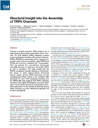 Structural Insight Into the Assembly of TRPV Channels
