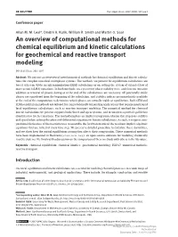 An Overview of Computational Methods for Chemical Equilibrium and Kinetic Calculations for Geochemical and Reactive Transport Modeling