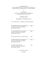 An Uncharitable Chill: a Critical Exploration of How Changes in Federal Policy and Political Climate Are Affecting Advocacy-Oriented Charities
