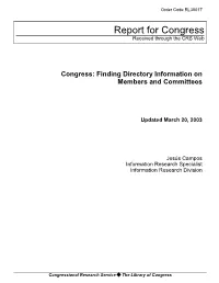 Congress: Finding Directory Information on Members and Committees