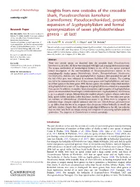 Insights from New Cestodes of the Crocodile Shark, Pseudocarcharias
