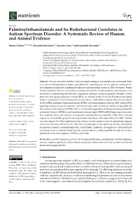 Palmitoylethanolamide and Its Biobehavioral Correlates in Autism Spectrum Disorder: a Systematic Review of Human and Animal Evidence