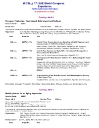 Wcxâ„¢ 17: SAE World Congress Experience Technical Session Schedule As of 04/10/2017 07:40 Pm
