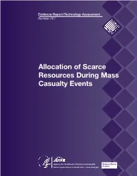 Allocation of Scarce Resources During Mass Casualty Events