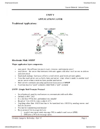 Electronic Mail: SMTP Major Application Layer Components