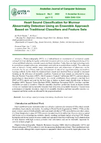 Heart Sound Classification for Murmur Abnormality Detection Using an Ensemble Approach Based on Traditional Classifiers and Feature Sets