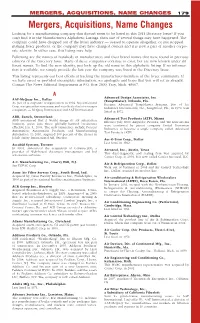 Mergers, Acquisitions, Name Changes