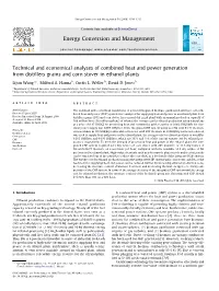 Technical and Economical Analyses of Combined Heat and Power Generation from Distillers Grains and Corn Stover in Ethanol Plants