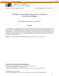 An Analysis of Virtual Team Characteristics: a Model for Virtual Project Managers