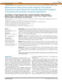 Maintenance Deep Transcranial Magnetic Stimulation Sessions Are Associated with Reduced Depressive Relapses in Patients with Unipolar Or Bipolar Depression