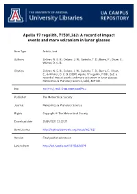 Apollo 17 Regolith, 71501,262: a Record of Impact Events and Mare Volcanism in Lunar Glasses