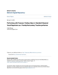 Finding Value in Standard Classical Vocal Repertoire As a Twenty-First-Century Teacher-Performer