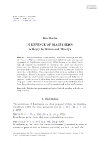 IN DEFENCE of DIALETHEISM a Reply to Beziau and Tkaczyk