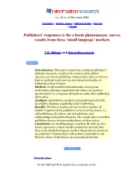 Publishers' Responses to the E-Book Phenomenon: Survey Results from Three 'Small Language' Markets