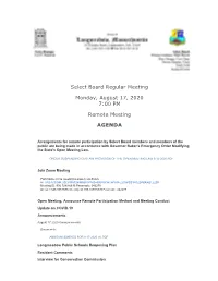 Select Board Regular Meeting Monday, August 17, 2020 7:00 PM