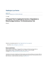 A Proposed Test for Applying the Doctrine of Equivalents to Biotechnology Inventions: the Nonobviousness Test