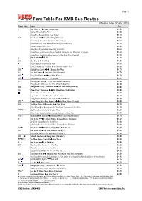 Fare Table for KMB Bus Routes Effective Date: 17 Mar 2013 Route No
