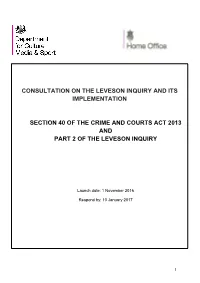 Consultation on the Leveson Inquiry and Its Implementation