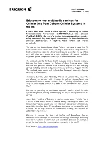 Ericsson to Host Multimedia Services for Cellular One from Dobson Cellular Systems in the US
