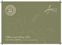 Menu and Wine List