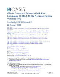 Odata Common Schema Definition Language (CSDL) JSON Representation Version 4.01 Candidate OASIS Standard 01 28 January 2020