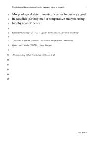 Orthoptera): a Comparative Analysis Using