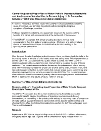 Primary Care Counseling About the Proper Use of Motor Vehicle Occupant Restraints and Alcohol Use to Prevent Injury: U