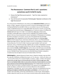 The Renaissance- Common Part B and C Questions- Sometimes Worth 5/10/15 Marks