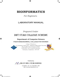 Lab Manual.Indd 1 17/01/2019 4:34:55 PM Title : Bioinformatics for Beginners Laboratory Manual