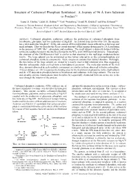 Structure of Carbamoyl Phosphate Synthetase: a Journey of 96 Å from Substrate to Product†,‡ James B