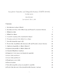 Symplectic Geometry and Integrable Systems (MATH 538-003) Lecture Notes